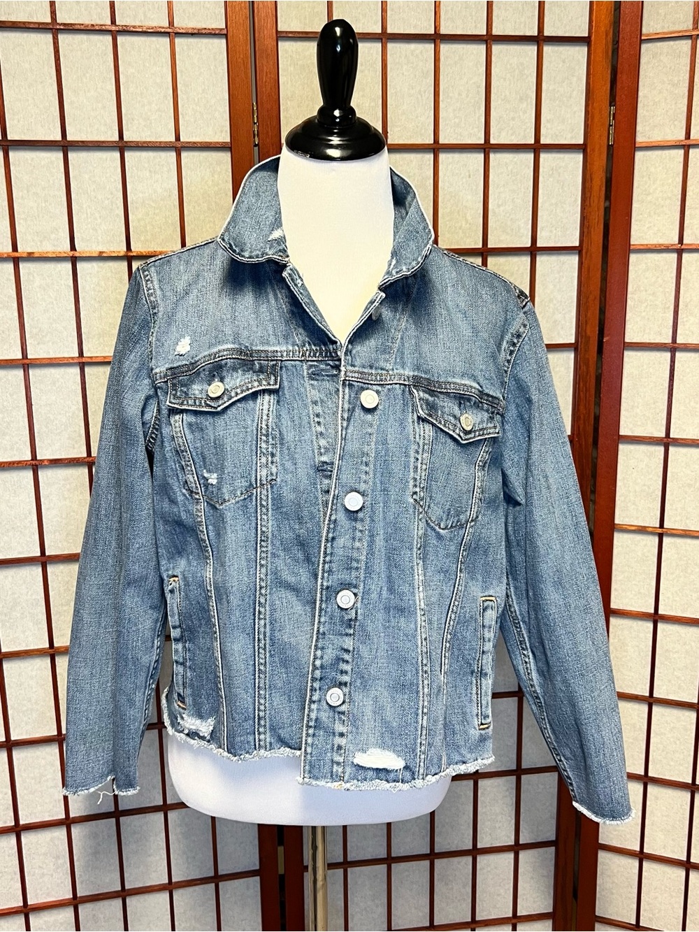 GAP Light Blue Distressed Denim Jacket - Women's Jean Coat